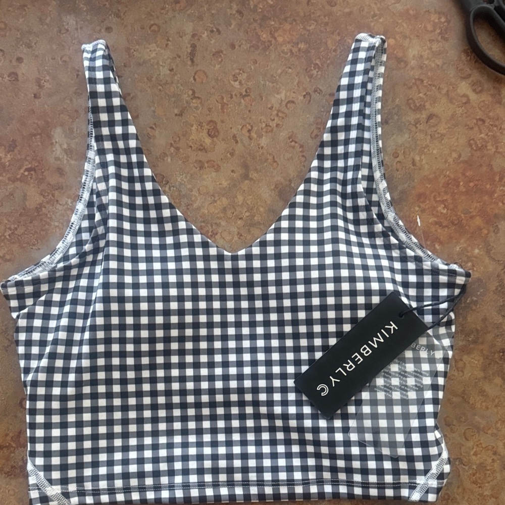 Navy and White Gingham Crop Tank Top